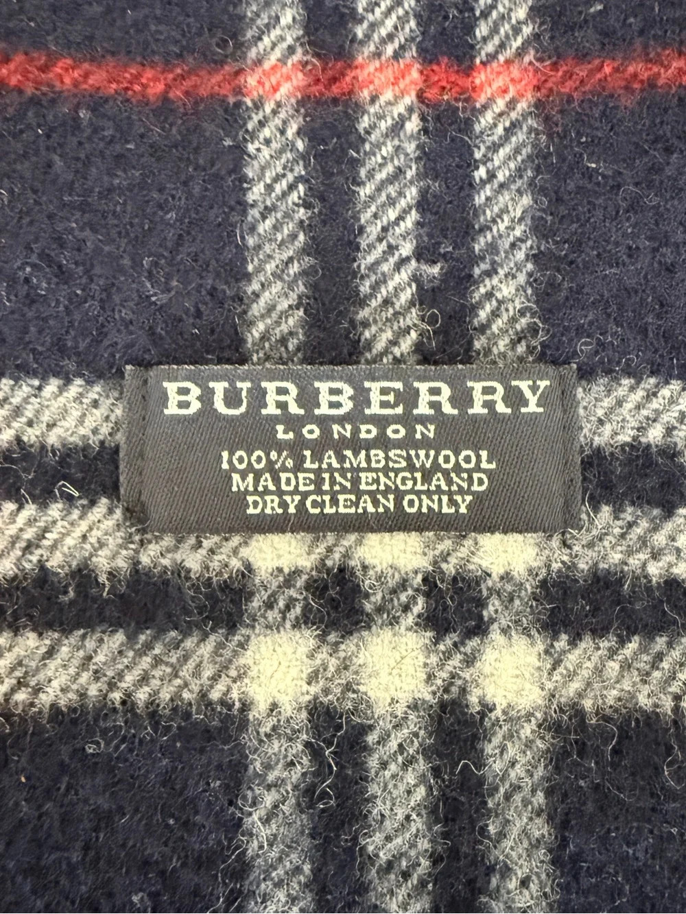 Burberry Navy, White & Red Plaid Scarf - Classic Check Fringe